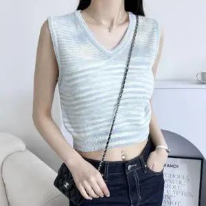 ( )여자 브이넥 니트 조끼 크롭 짧은 봄 여름 넥 베스트 봄 여름 니트 브이