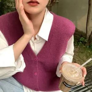 짜임 여성조끼 베스트 가디건 단추 여성가을베스트 여성 탄탄한 니트 파스텔