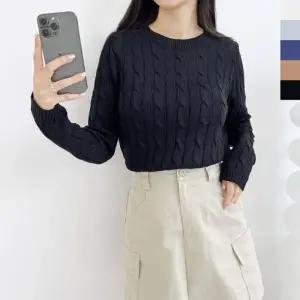 CAT 1011 여자로렌 케이블꽈배기니트 터틀넥 스웨터 목폴라 라운드넥 스톡 무지 여성 sweater 러블리 조끼