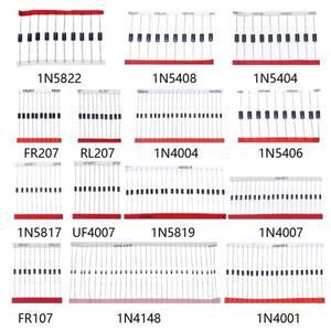 14 값 고속 스위칭 숏키 다이오드 모듬 키트 1N4001 1N5408 UF4007 FR207 1N5817 1N5822 1N4148