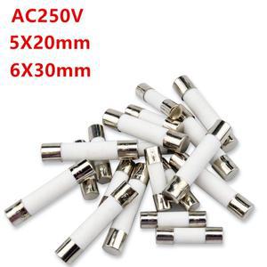 5x20mm 6x30mm 패스트 블로우 튜브 퓨즈 mm 250V 100MA 8A 12A 15A 25A 세라믹 개/묶음
