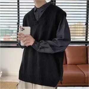 베스트 단정한 레이어드 조끼 데일리 남자 니트 V넥