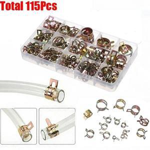 115개 스프링 호스 클램프 6-22mm 아연 도금 클립 연료 라인 수도관 에어 튜브 패스너 파이프