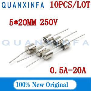 10개 5x20MM 패스트 블로우 퓨즈 튜브 5x20 250V 0.5A 1A 2A 3A 4A 5A 6.3A 8A 12.5A 롱 핀 글라스