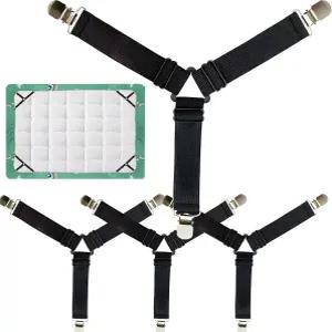 Qgond 4PCS 침대 시트 홀더 스트랩 - 금속 클립이 있는 삼각형 조절 가능한 탄성 패스너 피팅 및 플랫