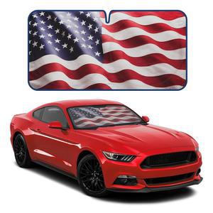 모터 트렌드 미국 아메리카나 플래그 자동차 앞유리 자외선 차단제 앞유리, 패트리어티 그래픽이 적용된 접이식 차단제, 앞유리용 차단제(중형 65인치 x 33인치)