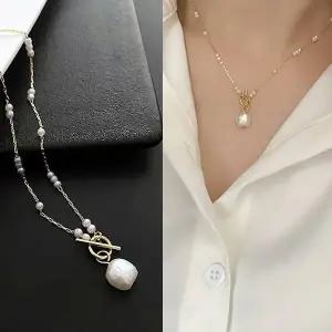 ( )써지컬 걸쇠 심플 목걸이 담수진주 알알이 모던