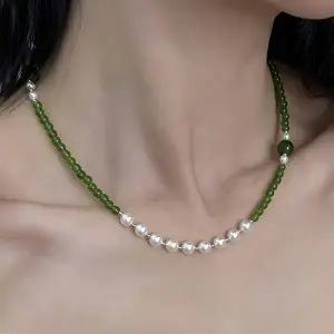 (사이즈 4mm)마노 자연주의 S925 패션 목걸이 선물박스 쉘진주 그린 원석