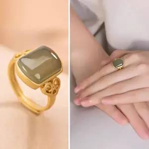 무광 비취 아벤츄린 S925 반지 18K 연옥 오픈형 홍마노