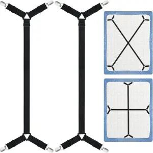 모쉐이옹 침대 시트 패스너 스트랩 조절 가능한 홀더 밴드 침구 스테이 타이 다운용 클립 2개 세트