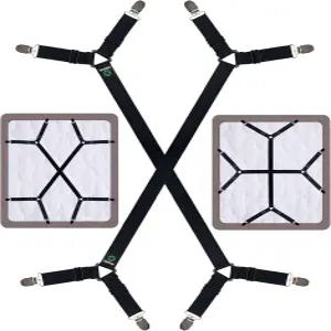 피부메랑 침대 시트 스트랩 - 십자수 맞춤 클립 및 홀더 탄성 밴드 고정 멜빵 그립퍼 2Pcs/세트 블랙