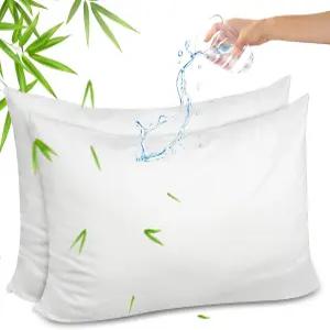 고그린 대나무 레이온 방수 베개 커버 통기성 지퍼가 달린 쿨링 초소프트 커버(2팩 킹 20인치 x36 화이트