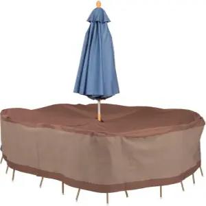DUCKCOVERS Ultimate 방수 88인치 직사각형/타원형 파티오 테이블 및 의자 세트 커버 (우산 구멍 포함)