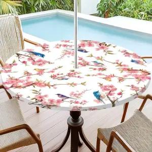 우산 구멍과 탄성 지퍼 테이블탑 방수 테이블보가 있는 ACRNIGHEET 원형 테이블보 파티용 피크닉 파티오용