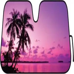 BDK 퍼플 선셋 비치 전면 윈드실드 선쉐이드 어코디언 접이식 귀여운 자동차 창문 그늘막 햇빛 자외선 차단