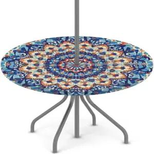 우산 구멍이 있는 OSAM SPACE 야외 식탁보 눈에 보이지 않는 지퍼가 둥근 탄성 맞춤 컬러풀한 블루 오렌지