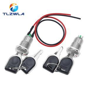 1PCS 12mm 아연 합금 전자 키 스위치 2 ON OFF 전화 잠금 보안 전원 버튼 관형 터미널 1A