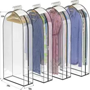 졸리글램 옷 걸이용 두꺼운 투명 의류 가방 업그레이드 4팩 옷장 셔츠 코트 드레스 보관 10인치(32인치)