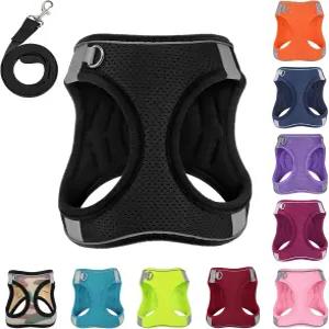 목줄 세트가 있는 PWOD 개 하네스 클립 1개가 노 풀 스텝 인 반사 반려동물 소형 대형견을 위한 조절