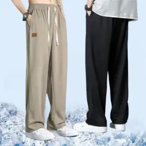 [JED] 편한 남자 여름 와이드 쿨핏 아이스팬츠 세미 통바지 밴딩 데일리웨어