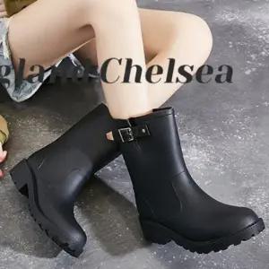 [오노마] ONM 여성 올블랙 여름 벨트 디자인 레인부츠