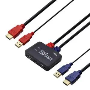 4K HDMI 셀렉터 2포트 케이블 일체형 KVM USB 선택기