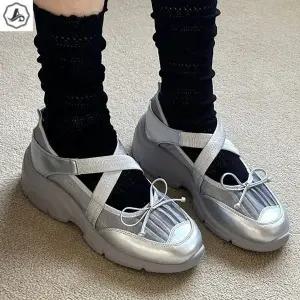 [애슬릿] 메리제인 스니커즈 리본 메쉬 크로스 키높이 단화