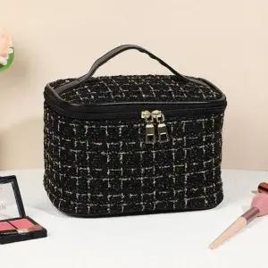 [패션] 대용량화장품가방 여성파우치 트위드 메이크업 블랙