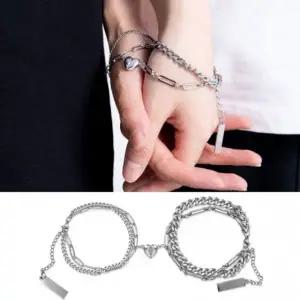 투 커플 체인 1+1 우정팔찌 자석 개별박스포장 실버 팔찌 하트