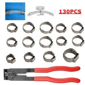 싱글 이어 스텝리스 호스 클램프 세트 클립 플라이어 304 스테인레스 스틸 링 130 개 1 7-21mm