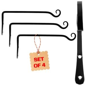 야외용 2WAYZ 식물 걸이 브래킷 - 튼튼한 단조된 연철 화분 새 모이통 랜턴용 검은색 4개 세트