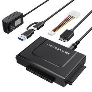DELXING 하드 드라이브 리더 외장 컨버터 SSD 데이터 전송 USB 3.0에서 SATA 어댑터로 2.5 u201D3.5인치 IDE HDD SSD(12/2A 전원 어댑터 포함)