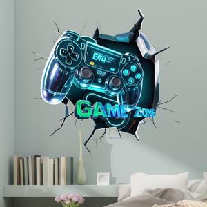 호환  멋지고 빛나는 3D 시각적 벽을 허물고 나가는 게임 콘솔 분위기 벽 스티커 배경 방 장식 셀프 접착