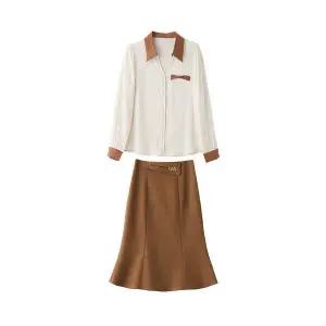 EAMT 여자 정장세트 긴팔 원피스봄가을 커리어 세트 셔츠 반신 머메이드 투피스 EUNG3