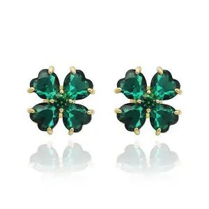귀걸이 5666236 그린 골드 톤 클로버 스터드 여성귀걸이