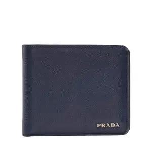 [중고명품] 네이비 카프스킨 사피아노 로고 남성 반지갑 2M0513