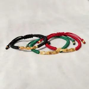 24K 순금 물고기 세마리 매듭 실 팔찌 레이어드 데일리 선물