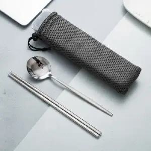 ( )스테인리스 커트러리 2세트 캠핑용 피크닉 수저통 보관함 세트