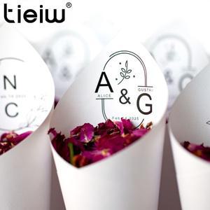 이름과 날짜가 포함된 맞춤형 결혼식 색종이 콘 꽃잎 사탕 천연 축하 장식용으로 맞춤 가능