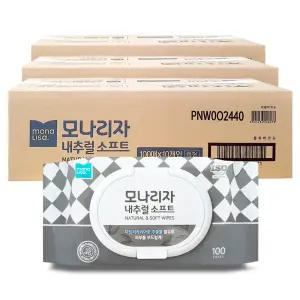 모나리자 내추럴 소프트 물티슈 캡형 100매 x 30개 무자극 부드러운원단 가성비 안심물티슈