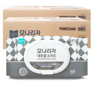 모나리자 내추럴 소프트 물티슈 캡형 100매 x 20개 무자극 부드러운원단 가성비 안심물티슈