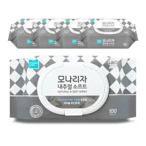 모나리자 내추럴 소프트 물티슈 캡형 100매 x 5개 무자극 부드러운원단 가성비 안심물티슈