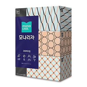 모나리자 각티슈 200매 x 3개 대용량 미용 크리넥스 화장지 휴지 곽 티슈 천연펄프