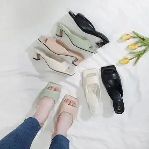 [디아]라니 스퀘어 사각코 쿠션 힐 슬리퍼 뮬