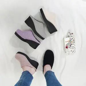 [디아](국산)뽀글뽀글 사각코 양털 기모안감 뮬 슬리퍼 7cm