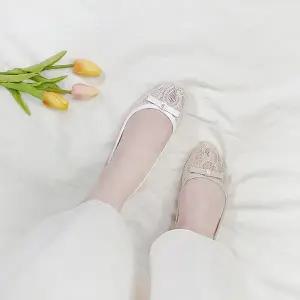[디아](국내생산)블랑 리본 레이스 웨딩 플랫슈즈