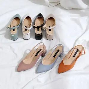 [디아]국산 가죽 스틸레토 슬링백 금테 통굽 미들힐 5cm