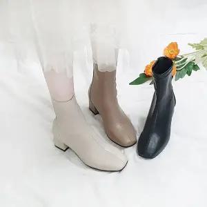 [디아]나우 키높이 뒷지퍼 스판가죽 스티치 앵클부츠 5cm