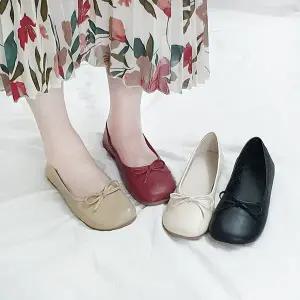 [디아]샤론 둥근코 스퀘어 리본 말랑 플랫슈즈 1cm