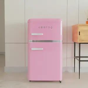 쿠잉 레트로 소형냉장고 REF-D85 핑크 2도어 투도어 미니 원룸 사무실